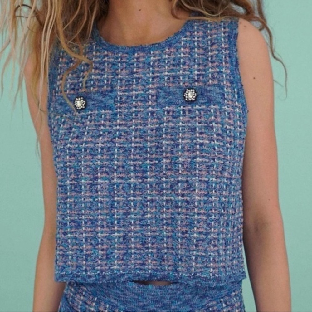 Zara Blue Metallic Thread Knit Top - Picture 2 of 10
